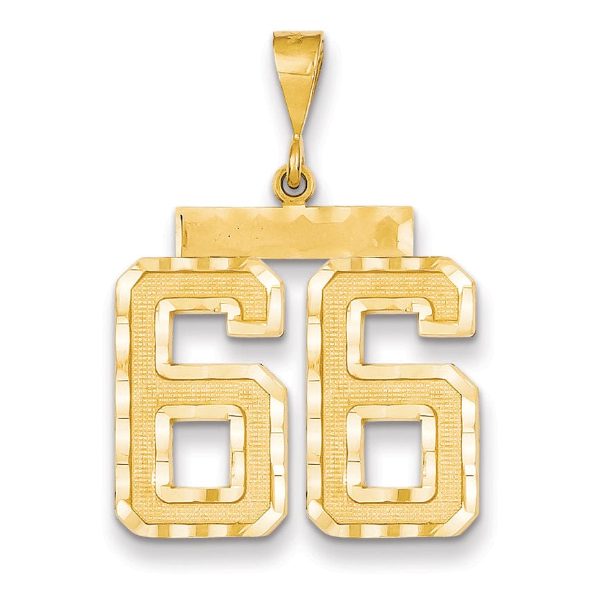 14k Yellow Gold Diamond Cut Texture Finish Large Size Number 66 Charm Pendant