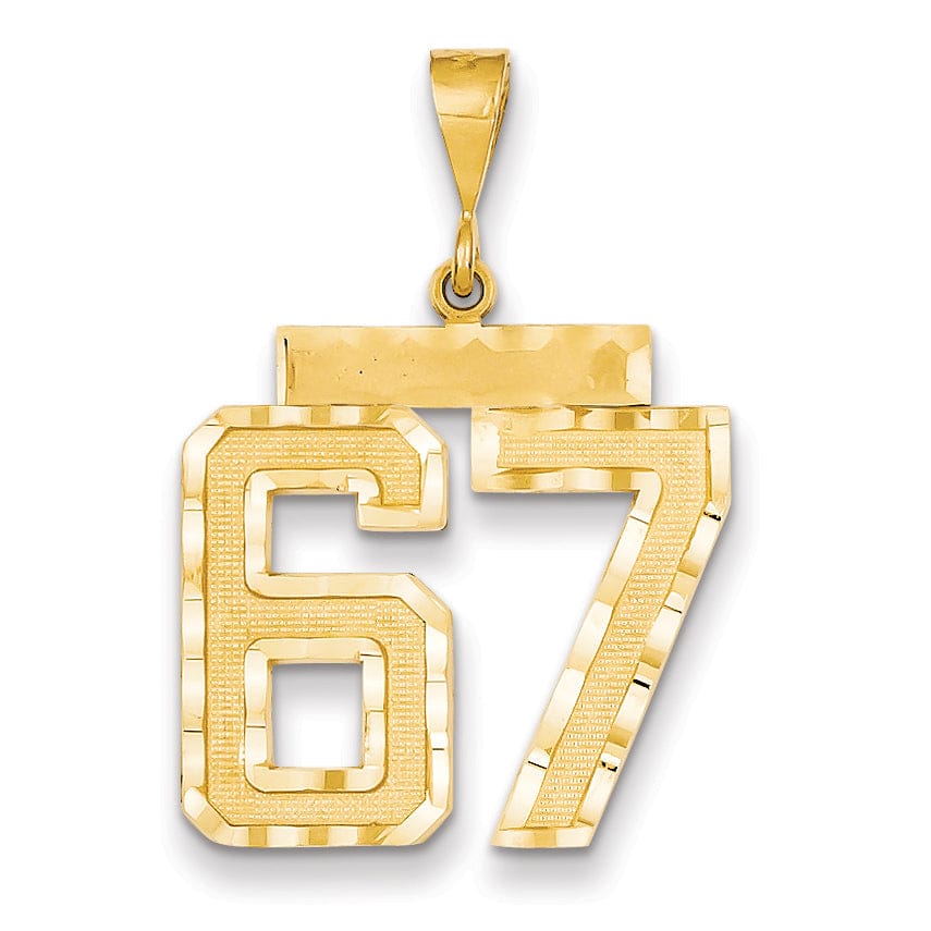 14k Yellow Gold Diamond Cut Texture Finish Large Size Number 67 Charm Pendant