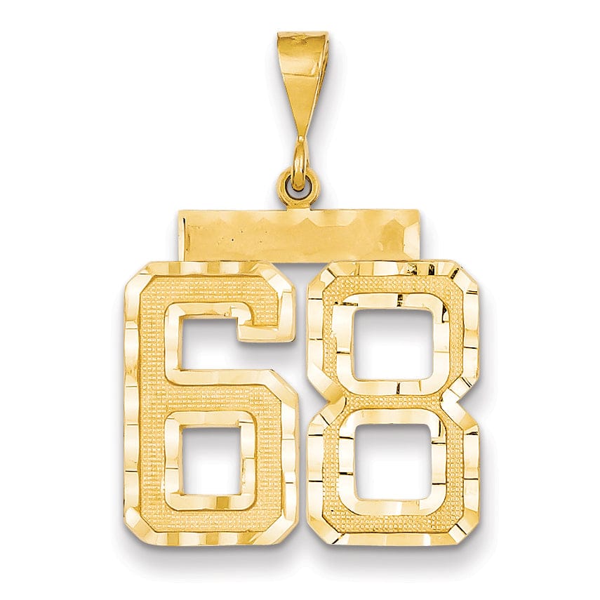 14k Yellow Gold Diamond Cut Texture Finish Large Size Number 68 Charm Pendant