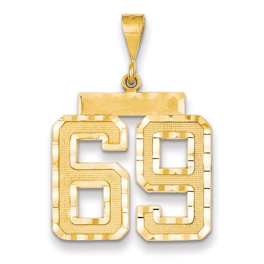 14k Yellow Gold Diamond Cut Texture Finish Large Size Number 69 Charm Pendant