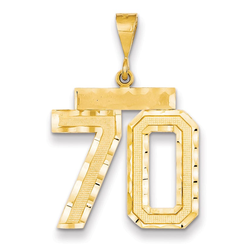 14k Yellow Gold Diamond Cut Texture Finish Large Size Number 70 Charm Pendant