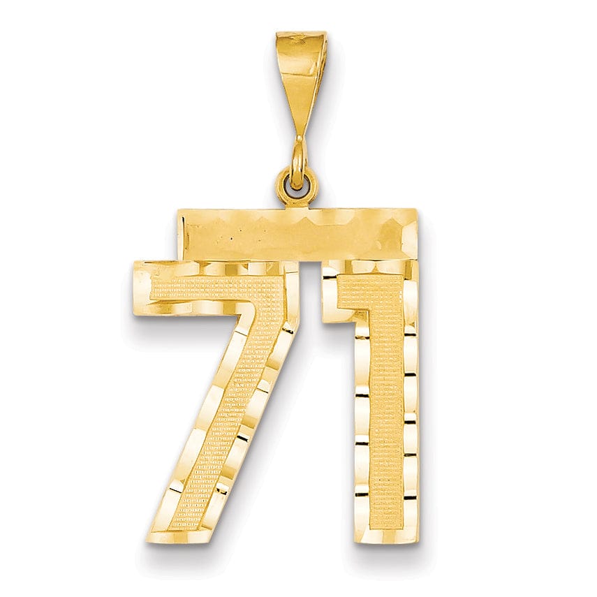 14k Yellow Gold Diamond Cut Texture Finish Large Size Number 71 Charm Pendant