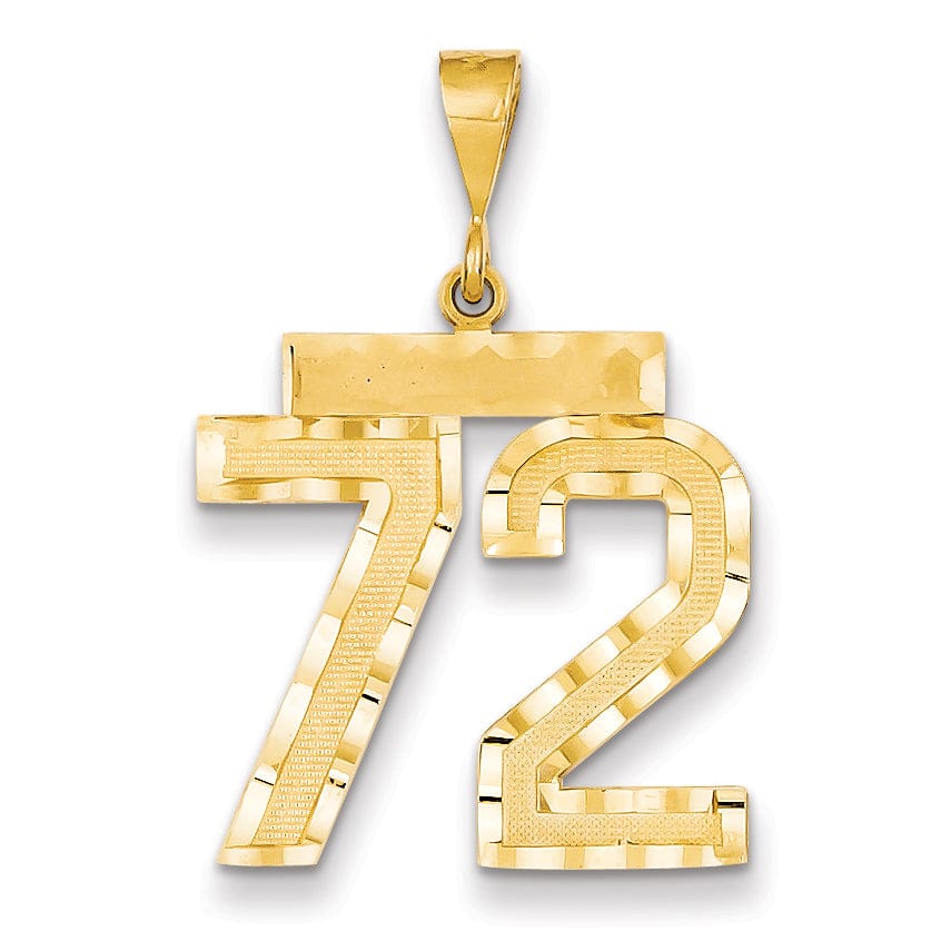 14k Yellow Gold Diamond Cut Texture Finish Large Size Number 72 Charm Pendant