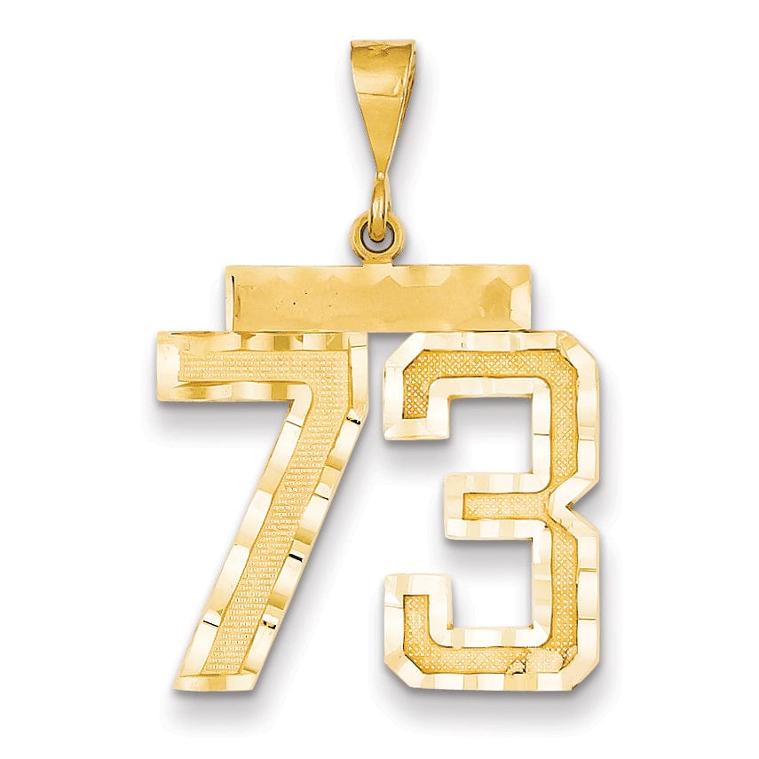 14k Yellow Gold Diamond Cut Texture Finish Large Size Number 73 Charm Pendant