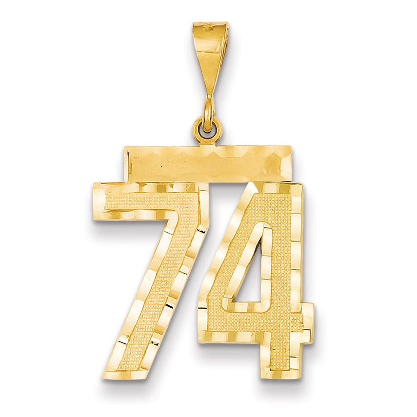 14k Yellow Gold Diamond Cut Texture Finish Large Size Number 74 Charm Pendant