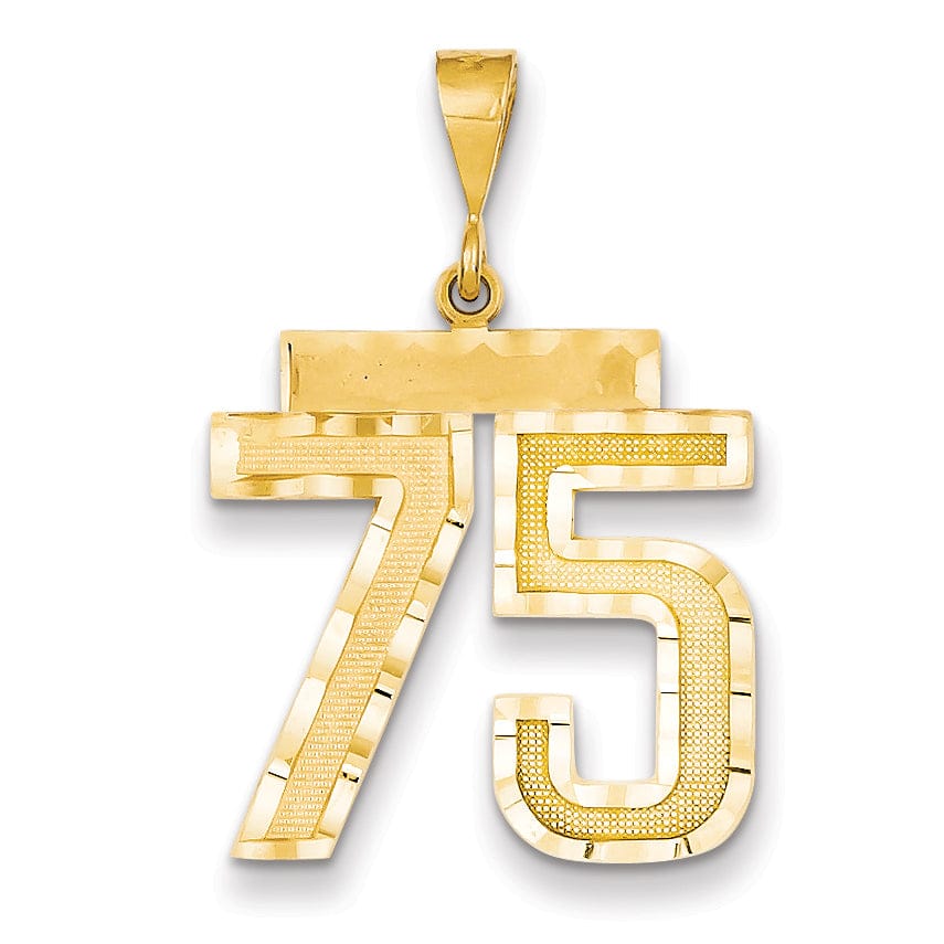 14k Yellow Gold Diamond Cut Texture Finish Large Size Number 75 Charm Pendant