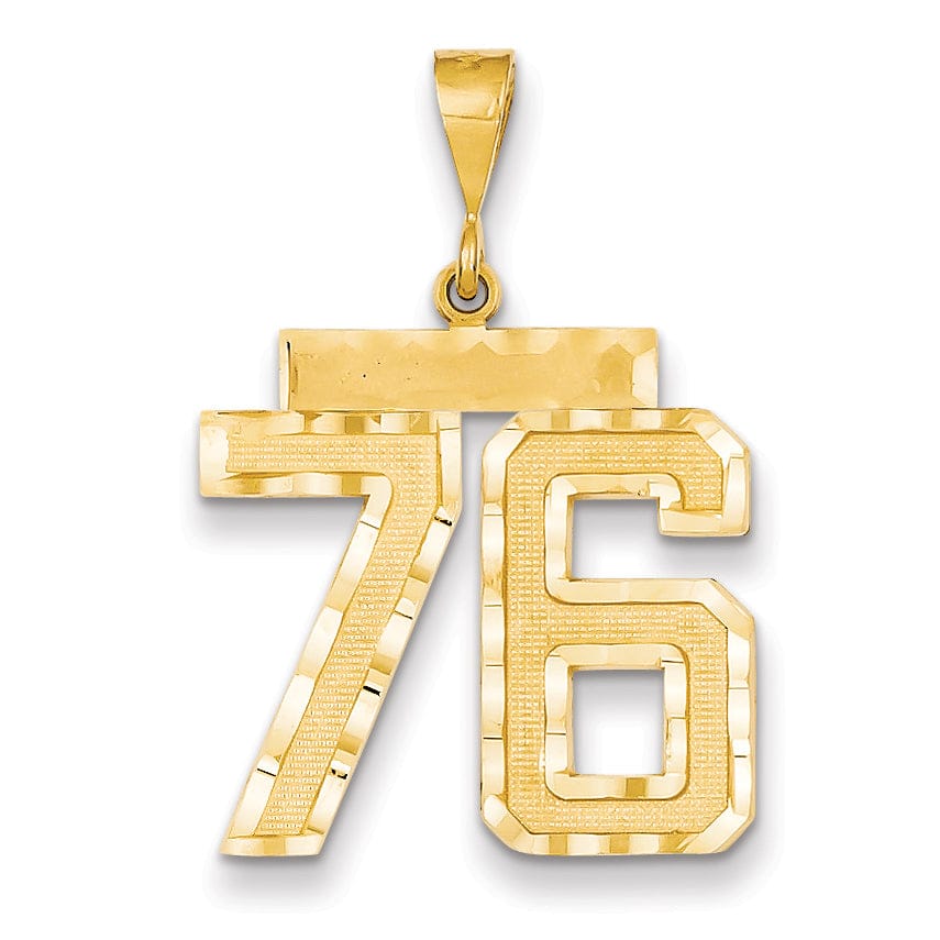 14k Yellow Gold Diamond Cut Texture Finish Large Size Number 76 Charm Pendant