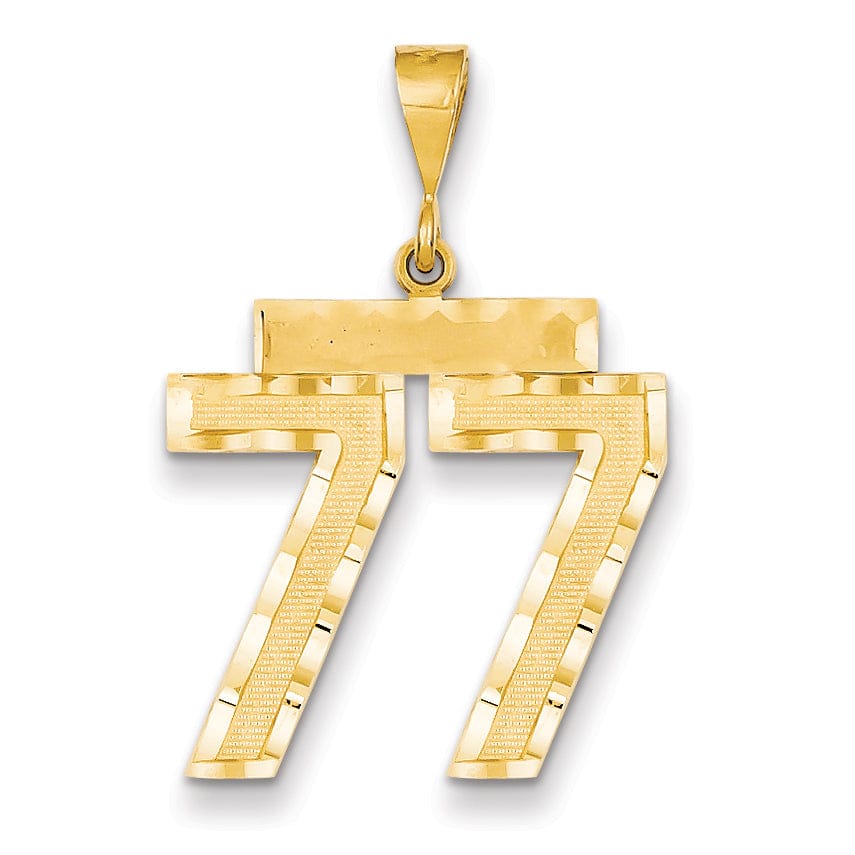 14k Yellow Gold Diamond Cut Texture Finish Large Size Number 77 Charm Pendant