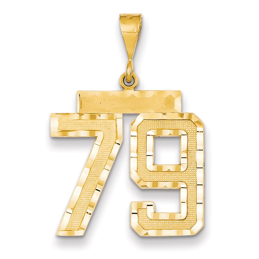 14k Yellow Gold Diamond Cut Texture Finish Large Size Number 79 Charm Pendant