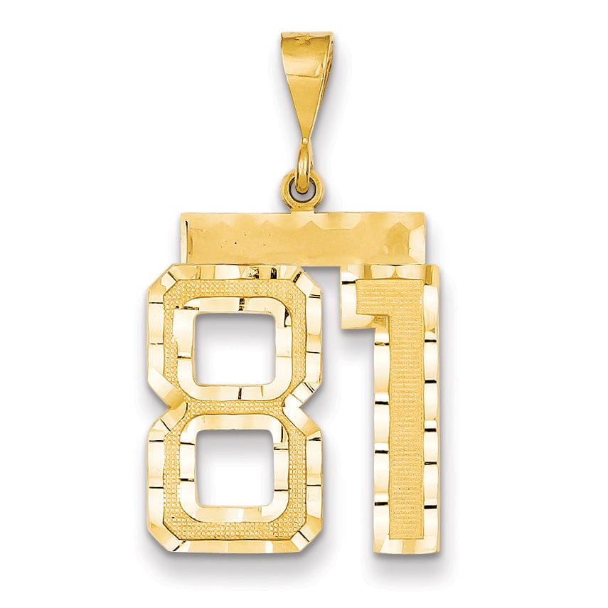 14k Yellow Gold Diamond Cut Texture Finish Large Size Number 81 Charm Pendant