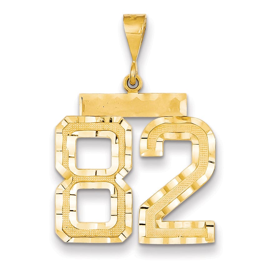 14k Yellow Gold Diamond Cut Texture Finish Large Size Number 82 Charm Pendant
