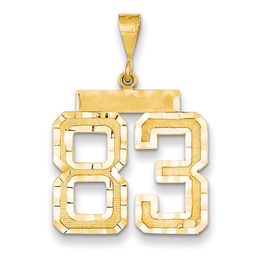 14k Yellow Gold Diamond Cut Texture Finish Large Size Number 83 Charm Pendant