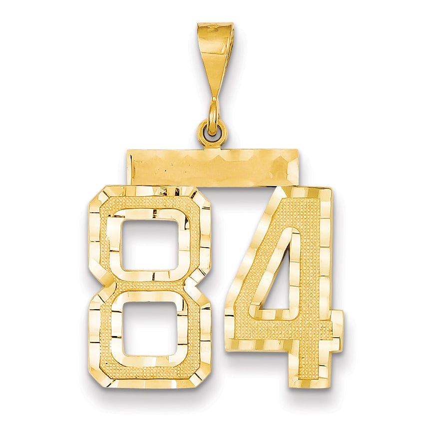 14k Yellow Gold Diamond Cut Texture Finish Large Size Number 84 Charm Pendant