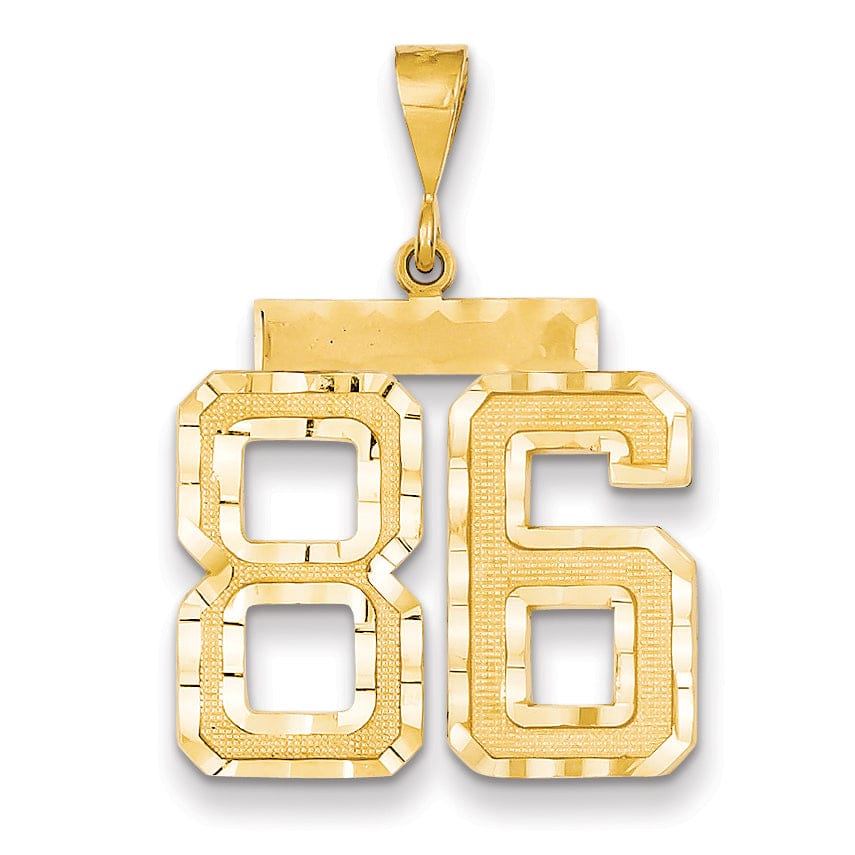 14k Yellow Gold Diamond Cut Texture Finish Large Size Number 86 Charm Pendant
