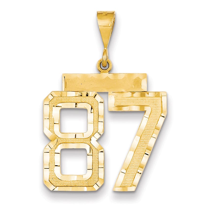 14k Yellow Gold Diamond Cut Texture Finish Large Size Number 87 Charm Pendant