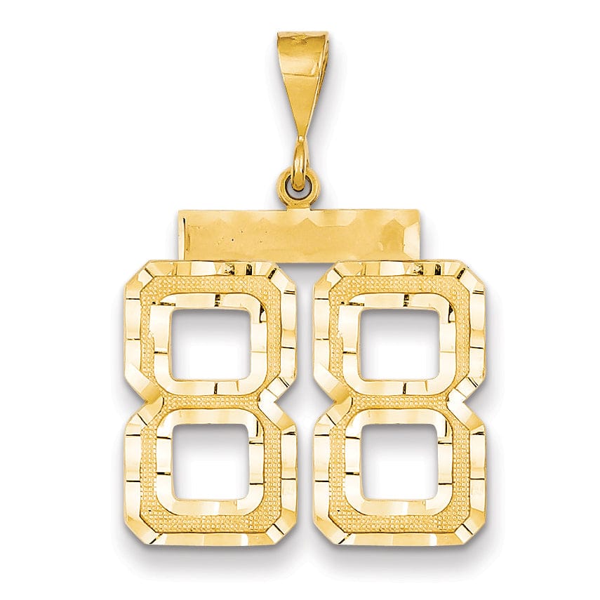 14k Yellow Gold Diamond Cut Texture Finish Large Size Number 88 Charm Pendant