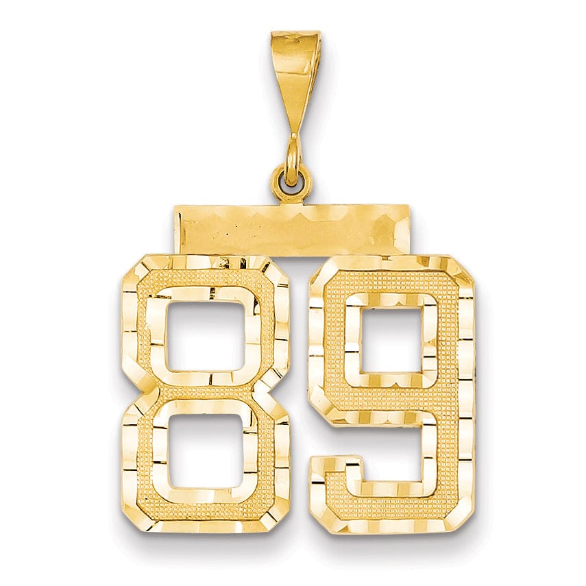 14k Yellow Gold Diamond Cut Texture Finish Large Size Number 89 Charm Pendant