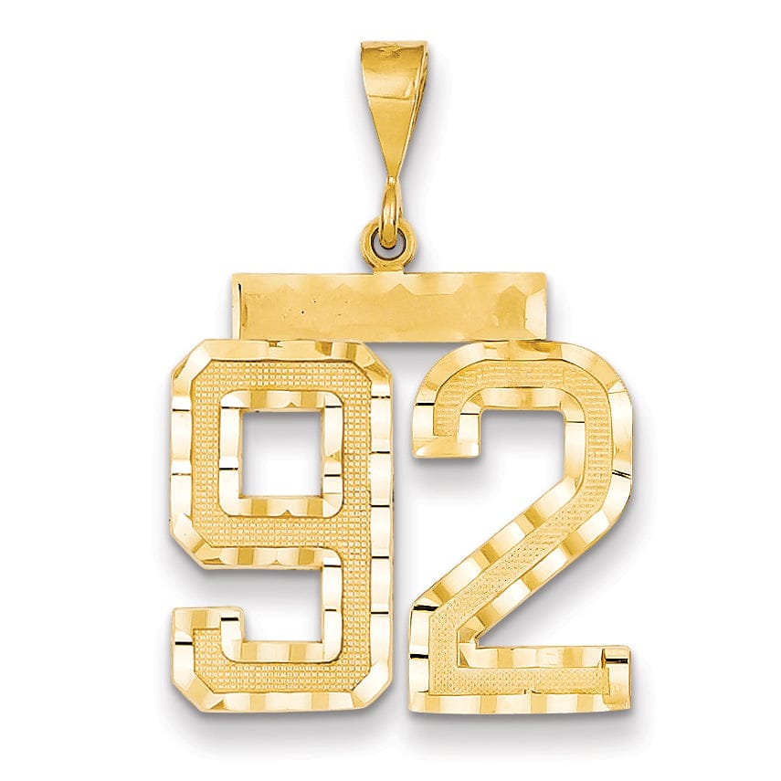 14k Yellow Gold Diamond Cut Texture Finish Large Size Number 92 Charm Pendant