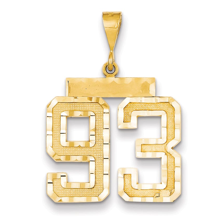 14k Yellow Gold Diamond Cut Texture Finish Large Size Number 93 Charm Pendant