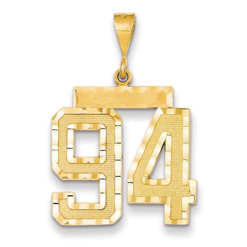 14k Yellow Gold Diamond Cut Texture Finish Large Size Number 94 Charm Pendant