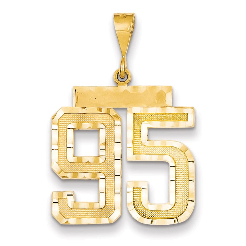 14k Yellow Gold Diamond Cut Texture Finish Large Size Number 95 Charm Pendant