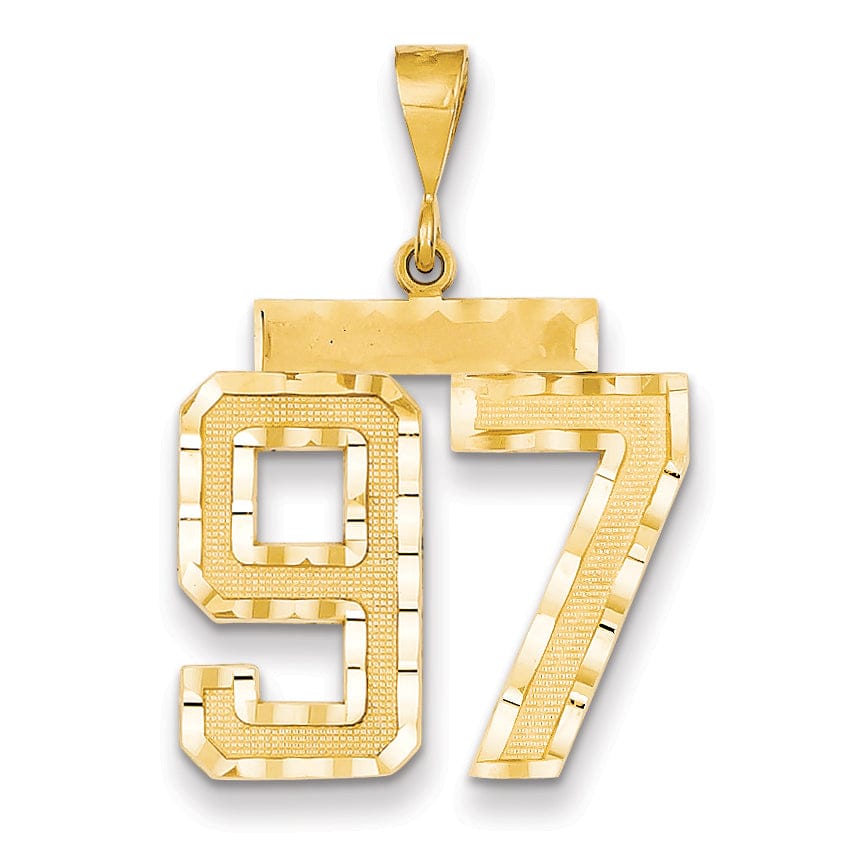 14k Yellow Gold Diamond Cut Texture Finish Large Size Number 97 Charm Pendant