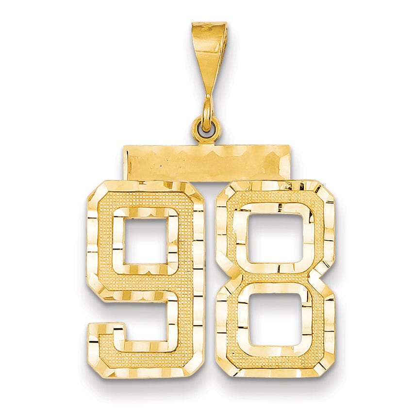 14k Yellow Gold Diamond Cut Texture Finish Large Size Number 98 Charm Pendant