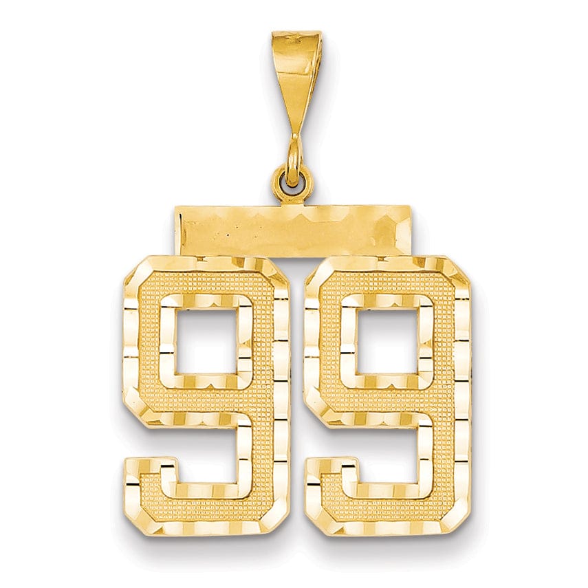 14k Yellow Gold Diamond Cut Texture Finish Large Size Number 99 Charm Pendant