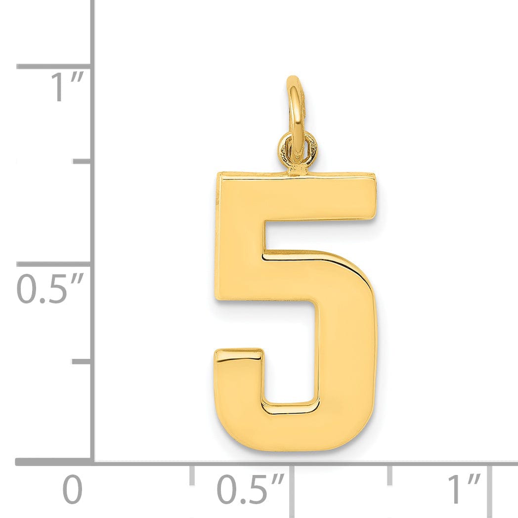 14k Yellow Gold Polished Finish Large Size Number 5 Charm Pendant