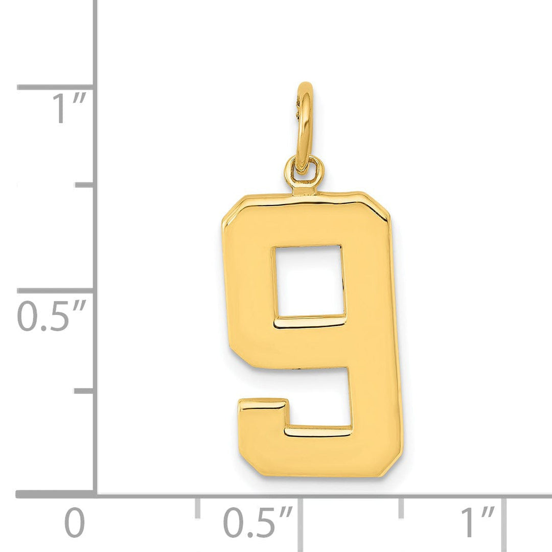 14k Yellow Gold Polished Finish Large Size Number 9 Charm Pendant