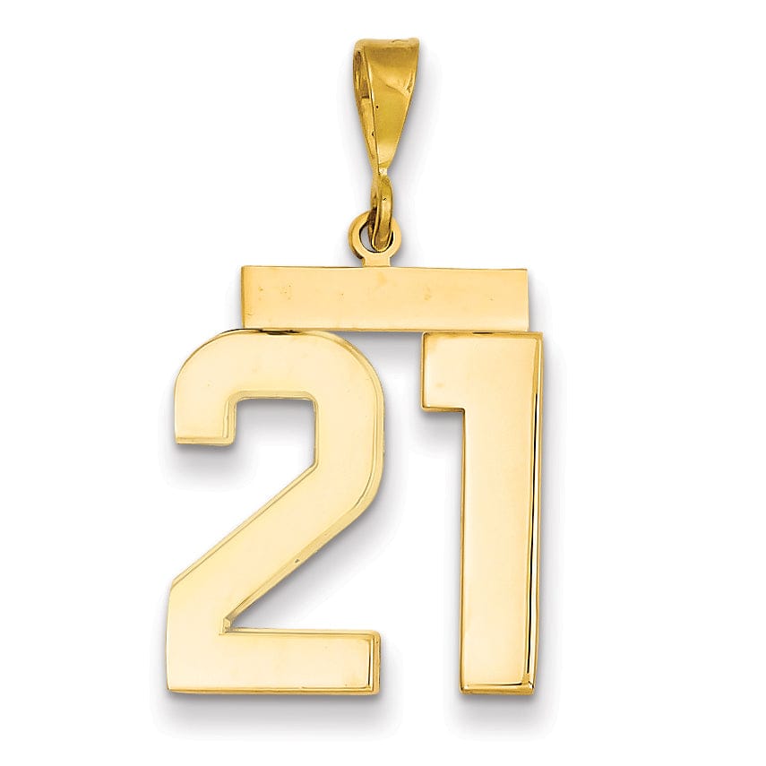 14k Yellow Gold Polished Finish Large Size Number 21 Charm Pendant