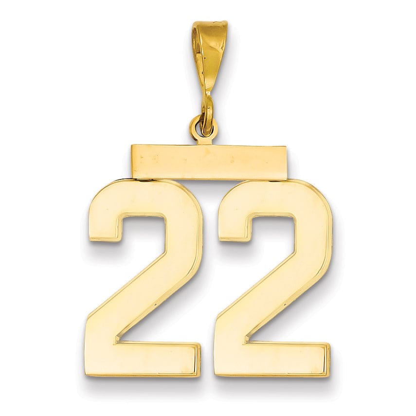 14k Yellow Gold Polished Finish Large Size Number 22 Charm Pendant