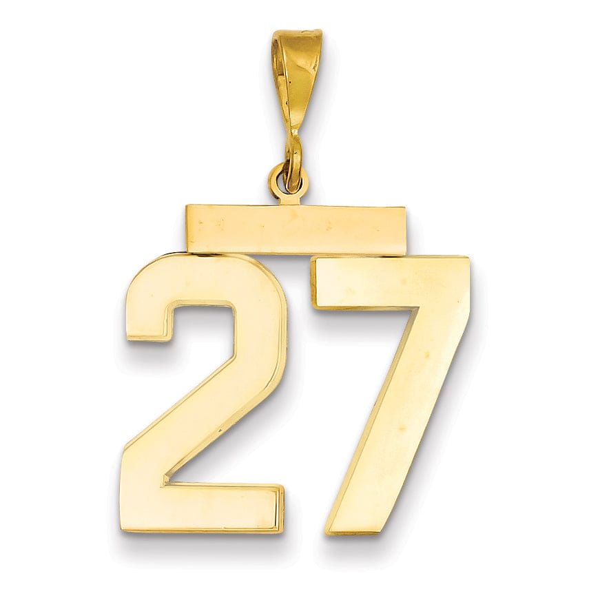 14k Yellow Gold Polished Finish Large Size Number 27 Charm Pendant