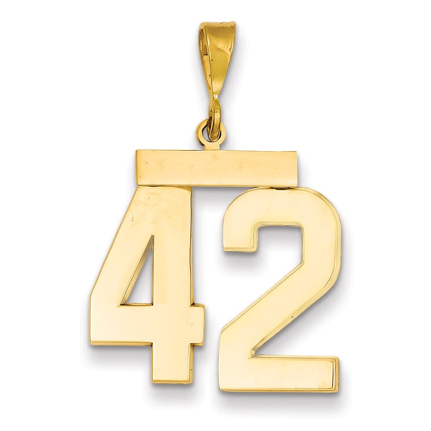 14k Yellow Gold Polished Finish Large Size Number 42 Charm Pendant