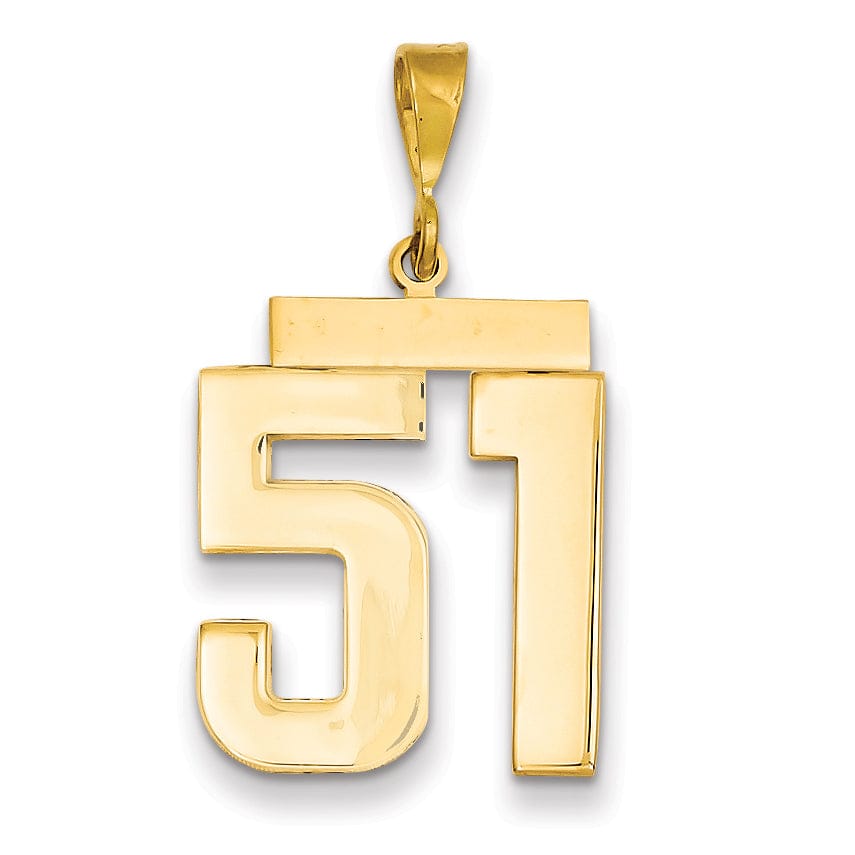 14k Yellow Gold Polished Finish Large Size Number 51 Charm Pendant