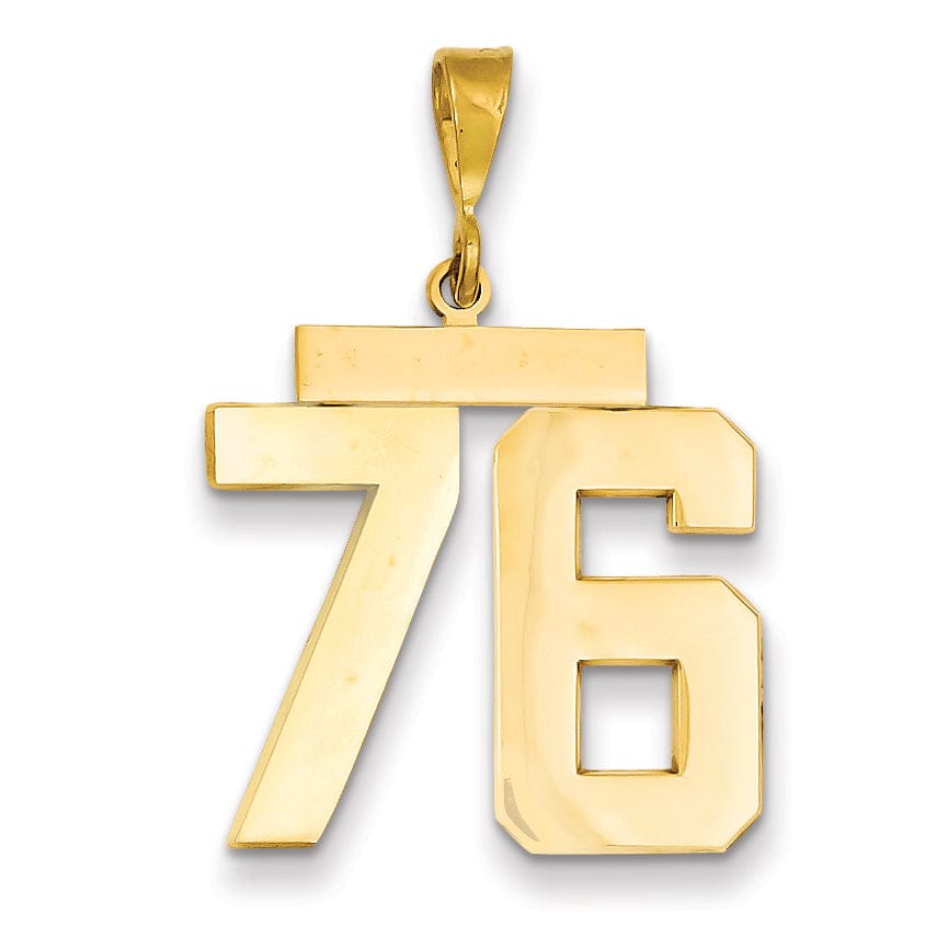 14k Yellow Gold Polished Finish Large Size Number 76 Charm Pendant