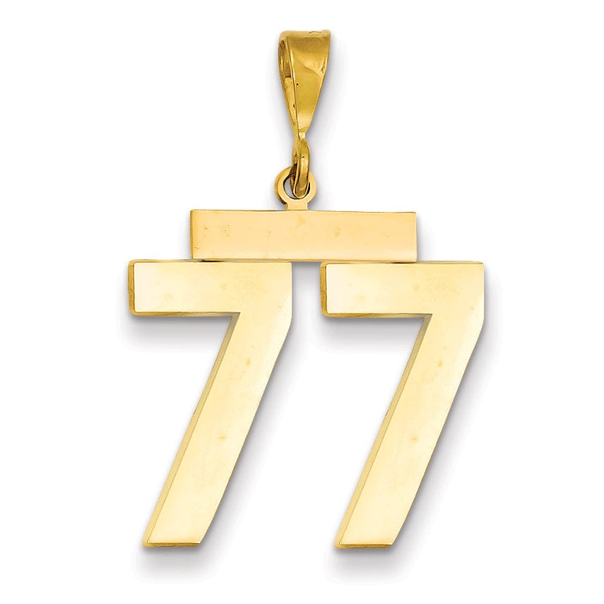 14k Yellow Gold Polished Finish Large Size Number 77 Charm Pendant