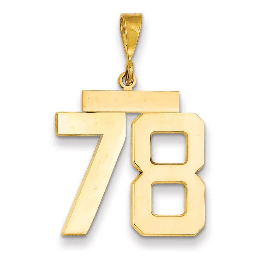 14k Yellow Gold Polished Finish Large Size Number 78 Charm Pendant