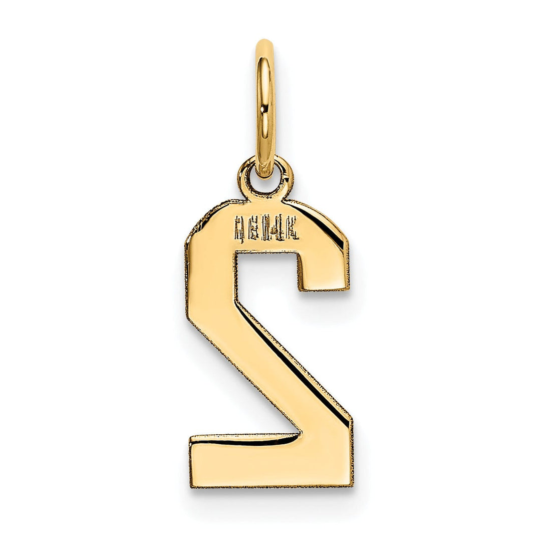 14k Yellow Gold Polished Finish Small Size Number 2 Charm Pendant