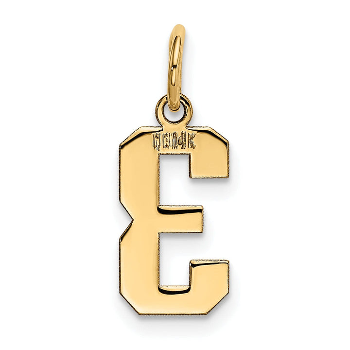 14k Yellow Gold Polished Finish Small Size Number 3 Charm Pendant
