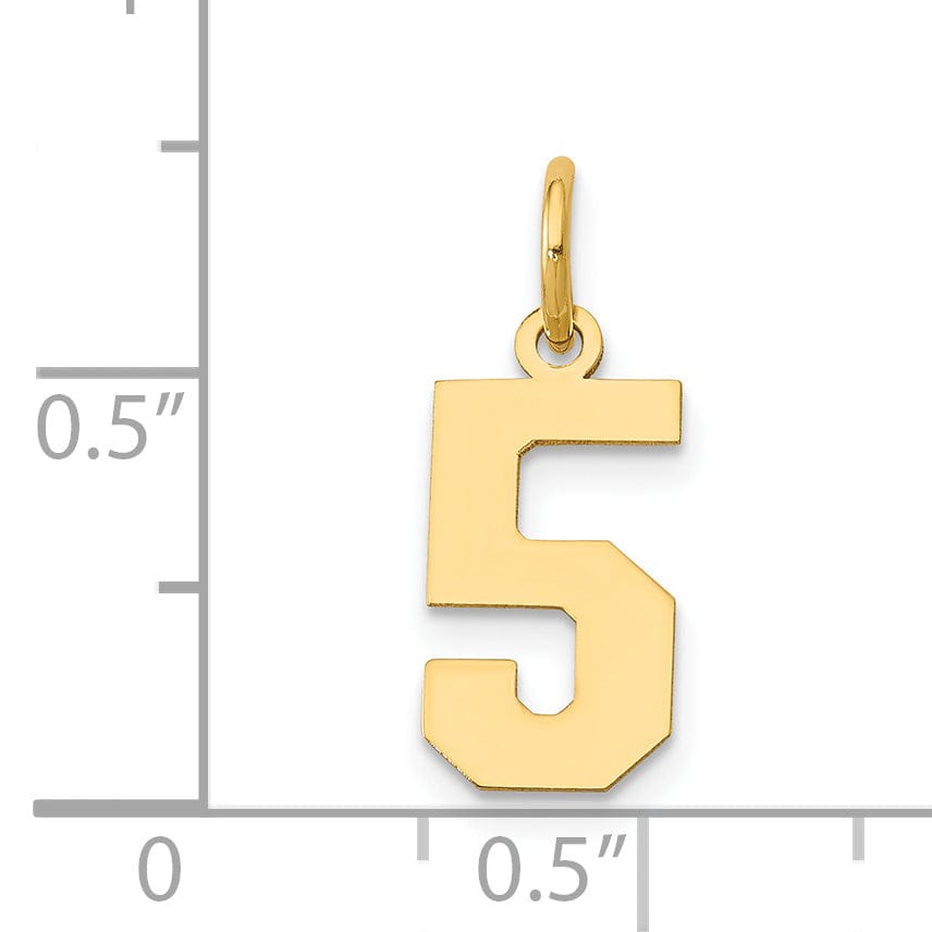 14k Yellow Gold Polished Finish Small Size Number 5 Charm Pendant