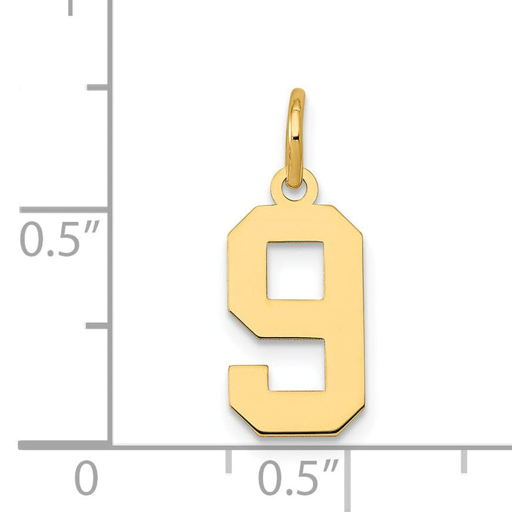 14k Yellow Gold Polished Finish Small Size Number 9 Charm Pendant