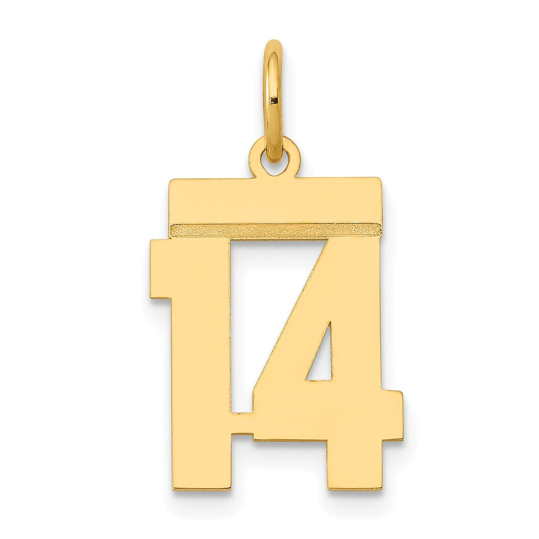 14k Yellow Gold Polished Finish Small Size Number 14 Charm Pendant