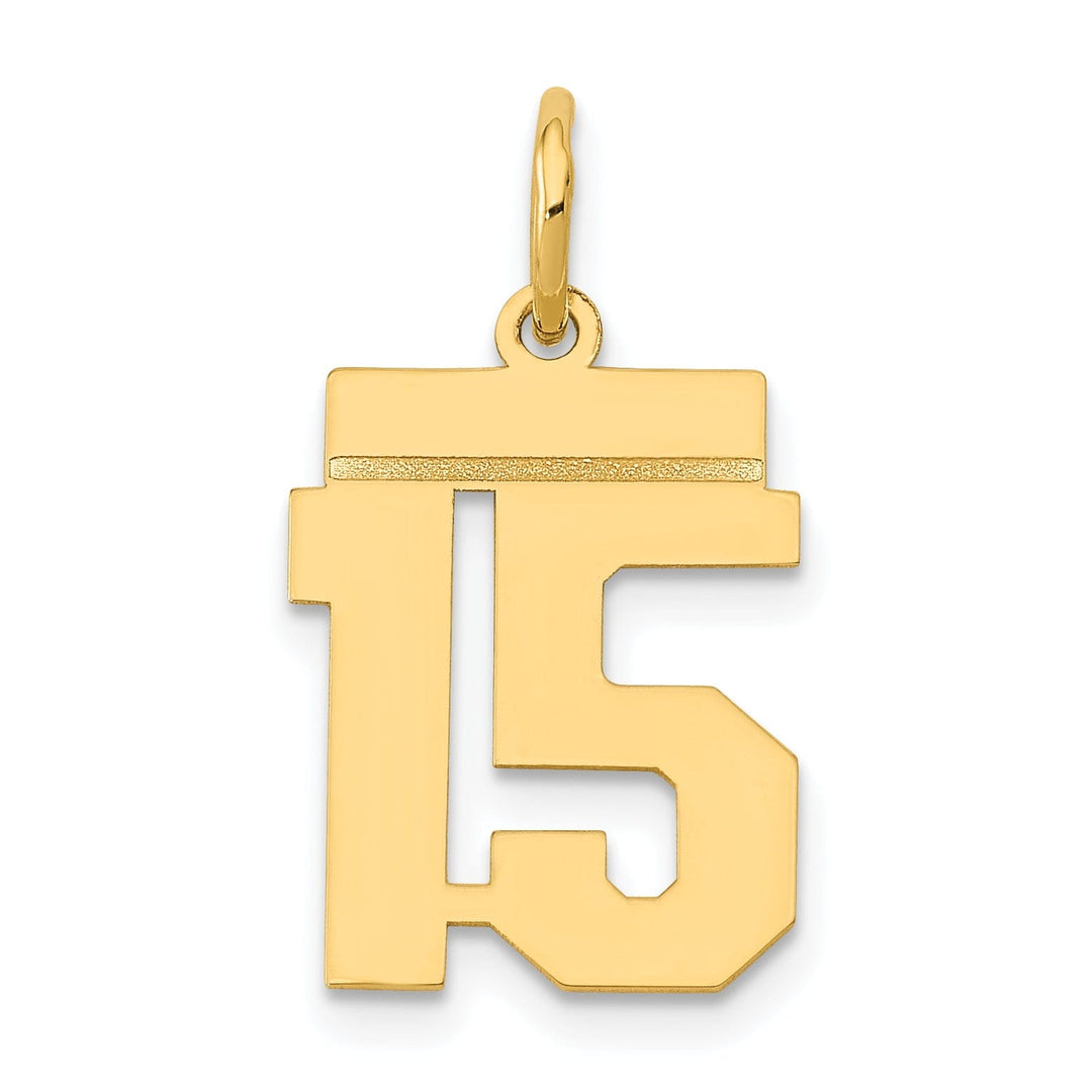 14k Yellow Gold Polished Finish Small Size Number 15 Charm Pendant