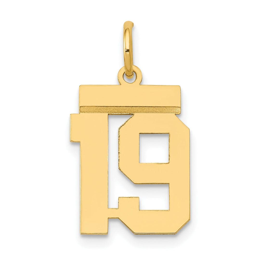 14k Yellow Gold Polished Finish Small Size Number 19 Charm Pendant
