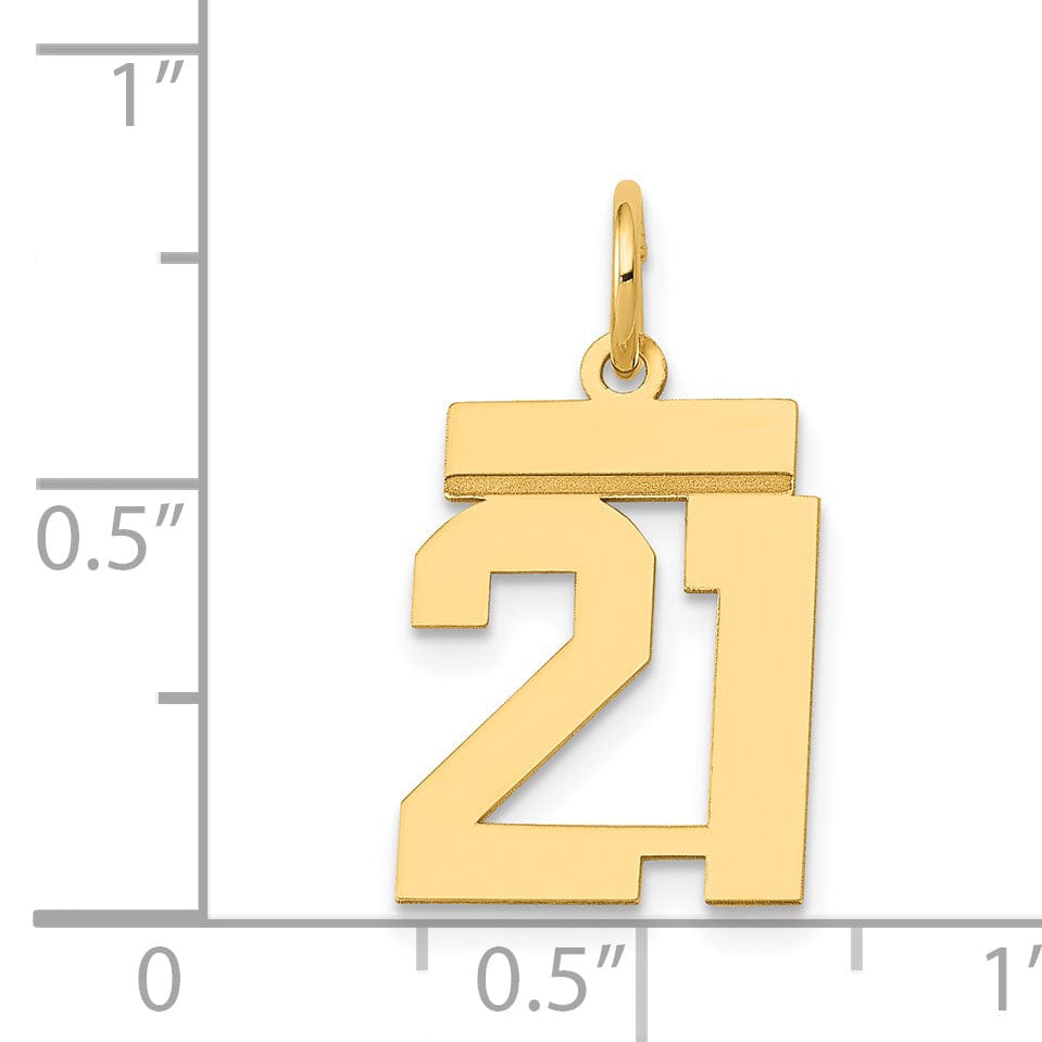 14k Yellow Gold Polished Finish Small Size Number 21 Charm Pendant