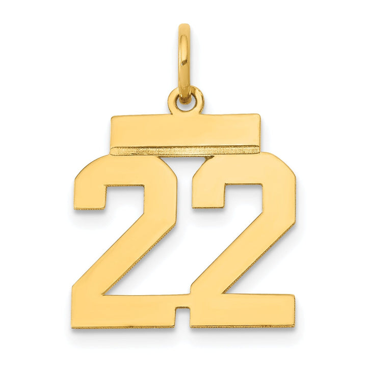 14k Yellow Gold Polished Finish Small Size Number 22 Charm Pendant