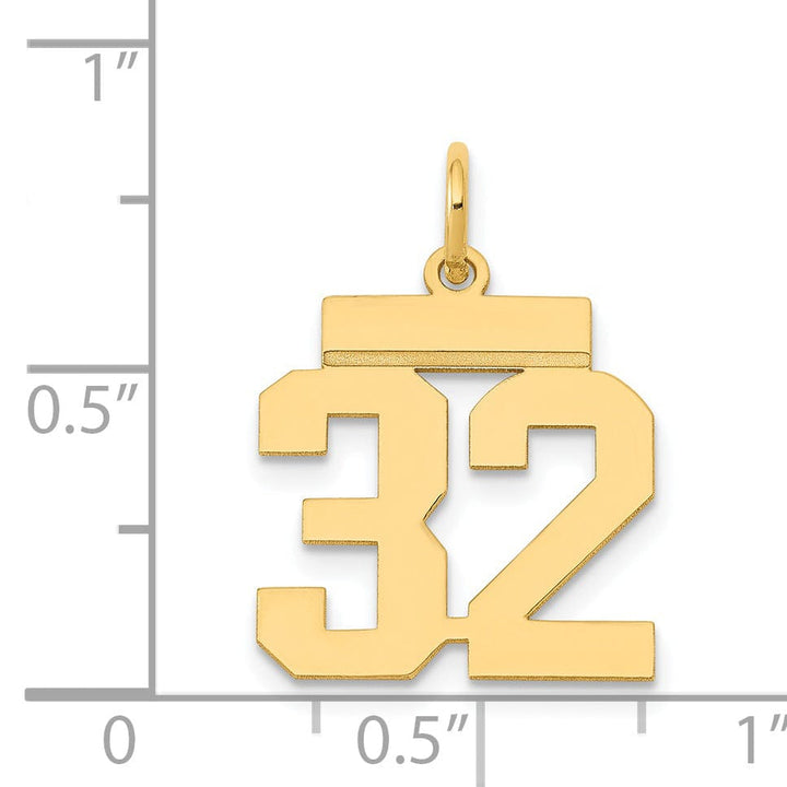 14k Yellow Gold Polished Finish Small Size Number 32 Charm Pendant