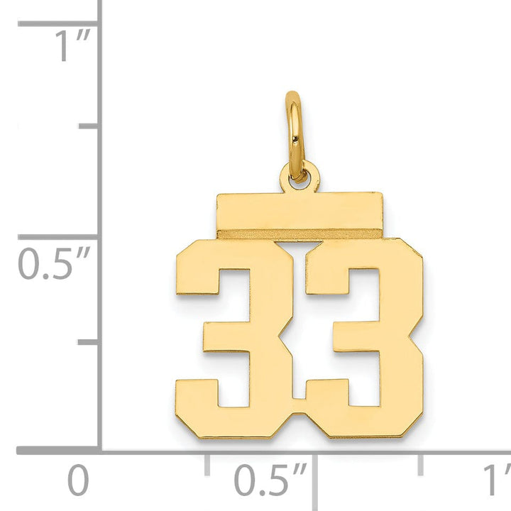 14k Yellow Gold Polished Finish Small Size Number 33 Charm Pendant
