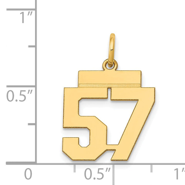 14k Yellow Gold Polished Finish Small Size Number 57 Charm Pendant